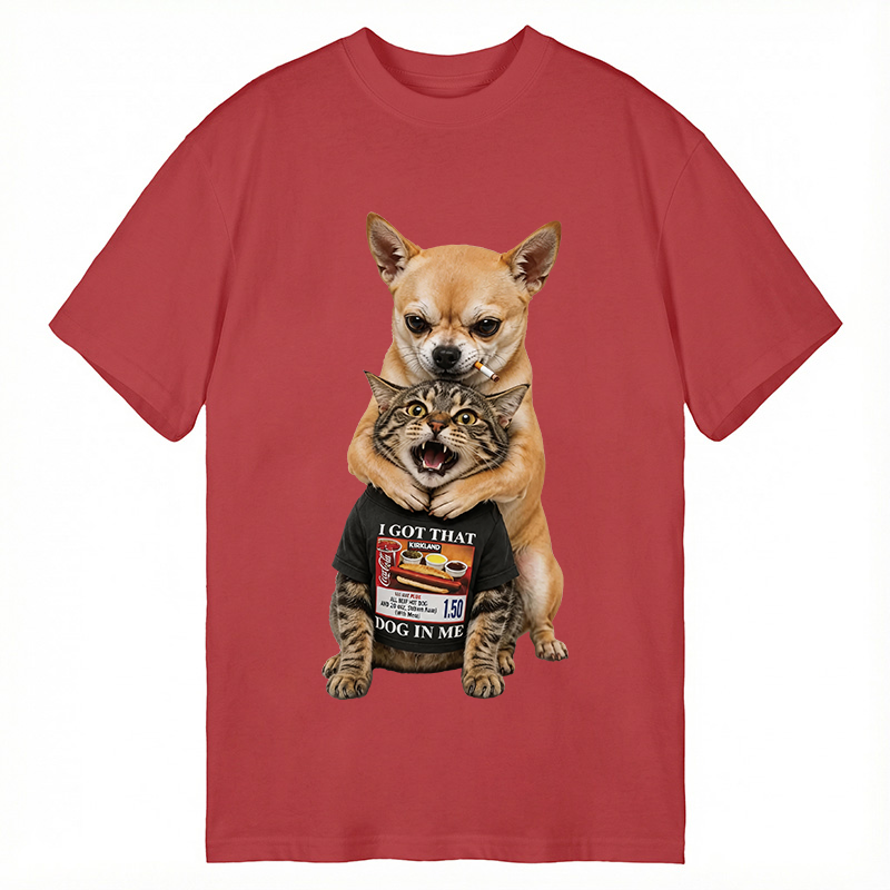 Modecanvas Chihuahua&Cat Funny DTG Printing Classic T-Shirt-modecanvas