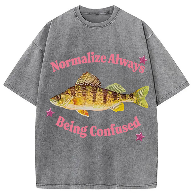 Modecanvas Normalize Always Being Confused Funny Fish DTG Printing Washed T-Shirt