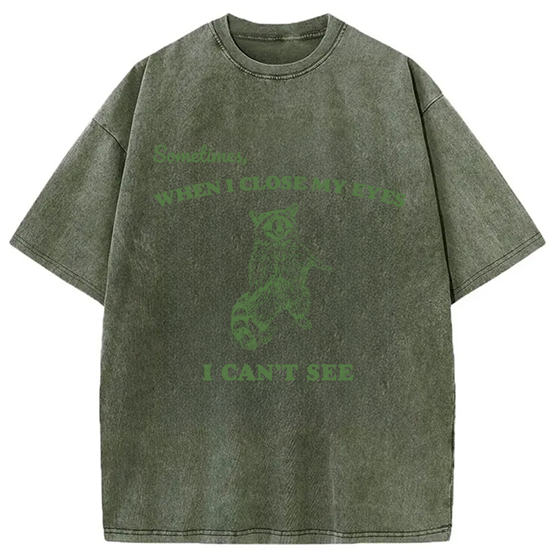 Modecanvas Sometimes When I Close My Eyes I Can't See Funny Raccoon DTG Printing Washed T-Shirt