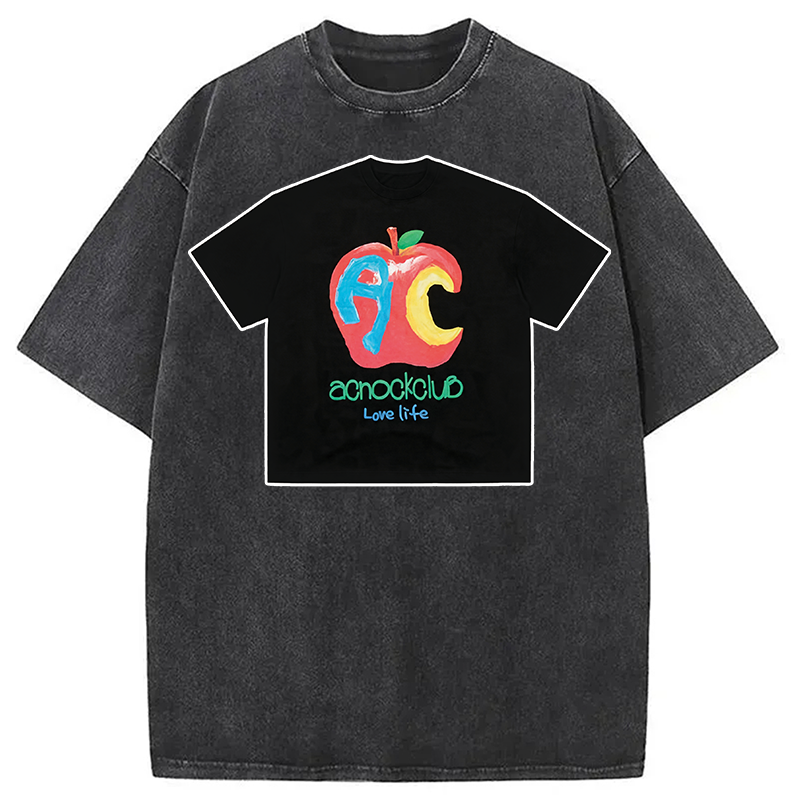 Modecanvas Apple Art Shirt Of DTG Printing Washed T-Shirt
