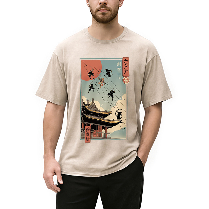 Modecanvas Catana Fight in Edo Washed T-Shirt