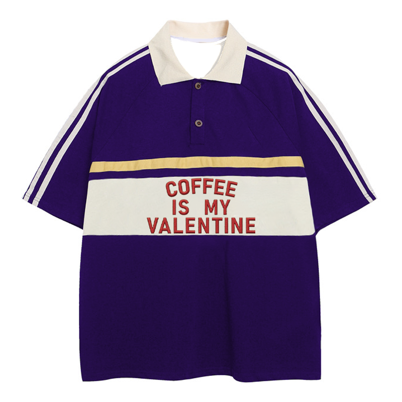 Modecanvas Coffee Is My Valentine Polo Embroidered T-Shirt