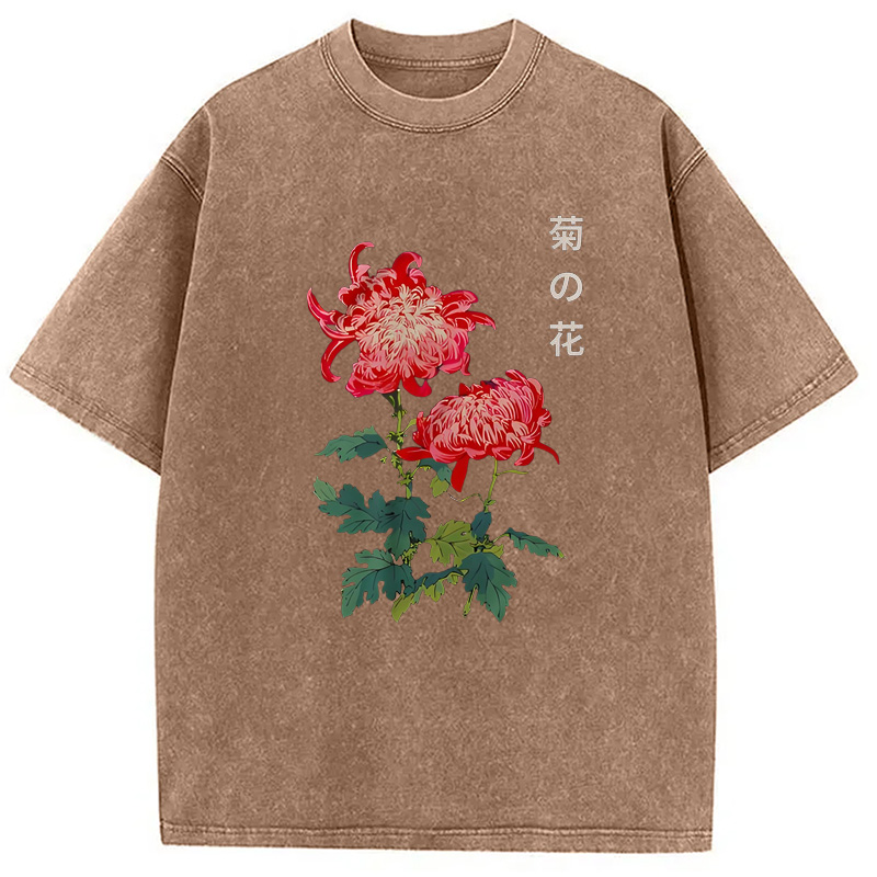 Modecanvas Chrysanthemum Kiku Flower Ukiyo-e Washed T-Shirt
