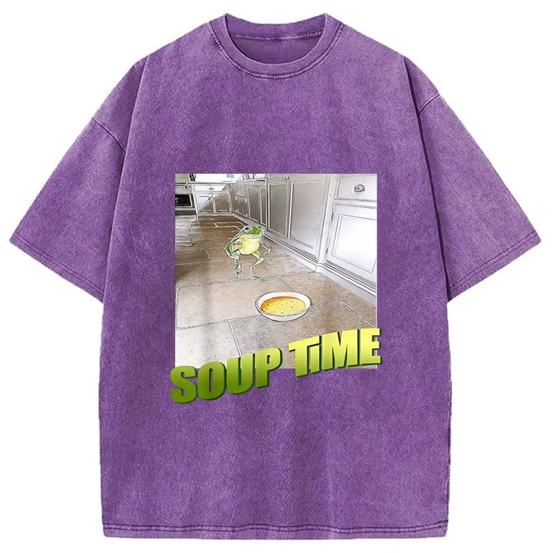 Modecanvas Soup Time Meme Frog Meme Washed T-Shirt
