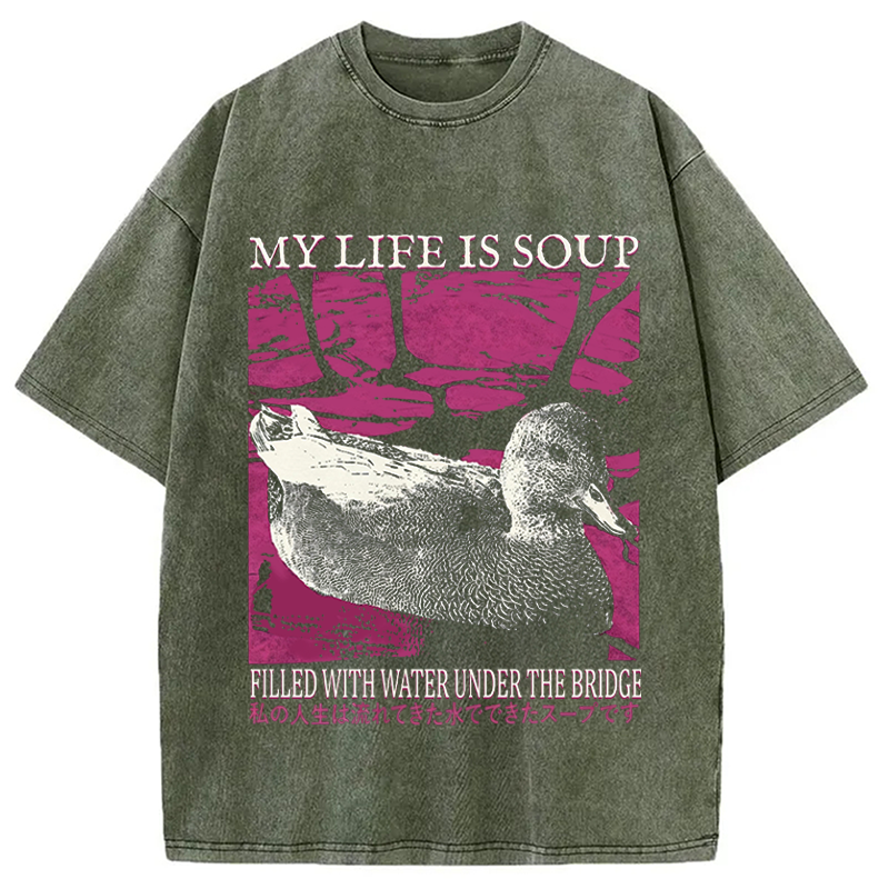 Modecanvas My Life is Soup Vintage DTG Printing Washed T-Shirt