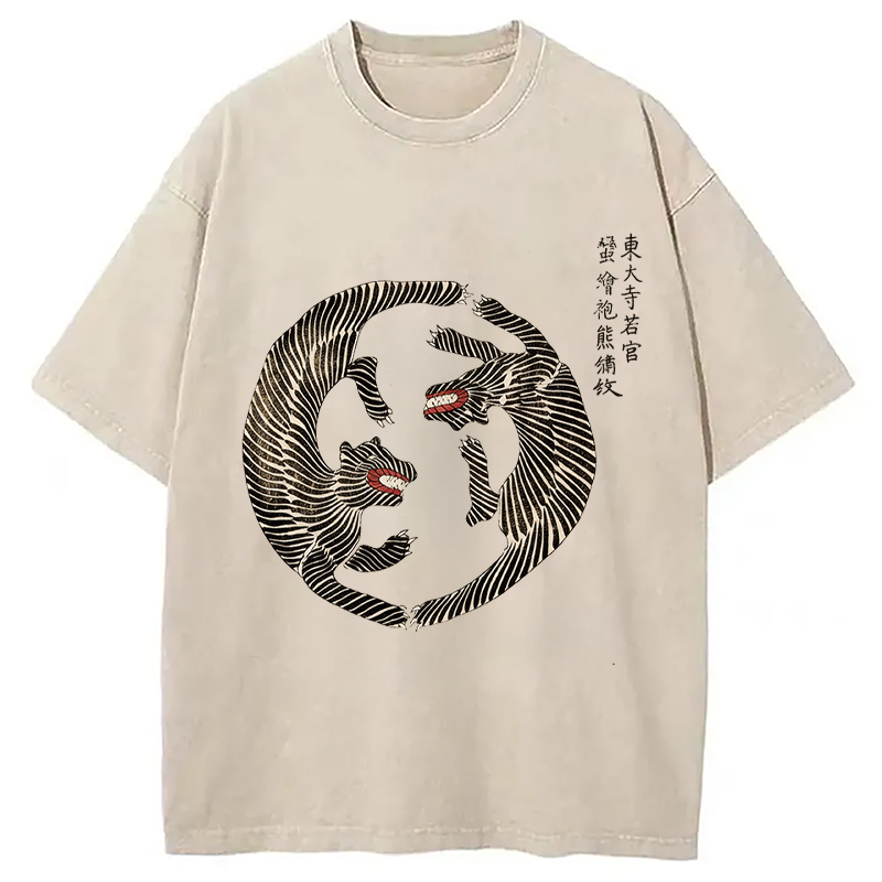 Modecanvas Minimalist Tiger DTG Printing Washed T-Shirt-modecanvas