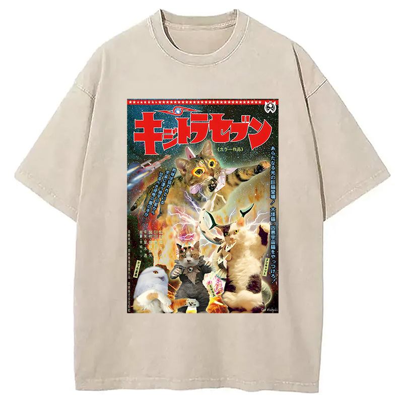 Modecanvas Imaginary Science Cat Washed T-Shirt