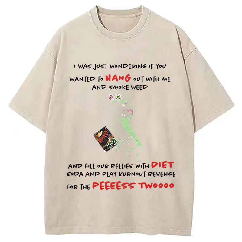 Modecanvas Mr. Landlord Smiling Friends I Was Just Wondering DTG Printing Washed T-Shirt