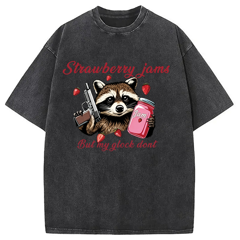 Modecanvas Strawberry Jams Raccoon DTG Printing Washed T-Shirt