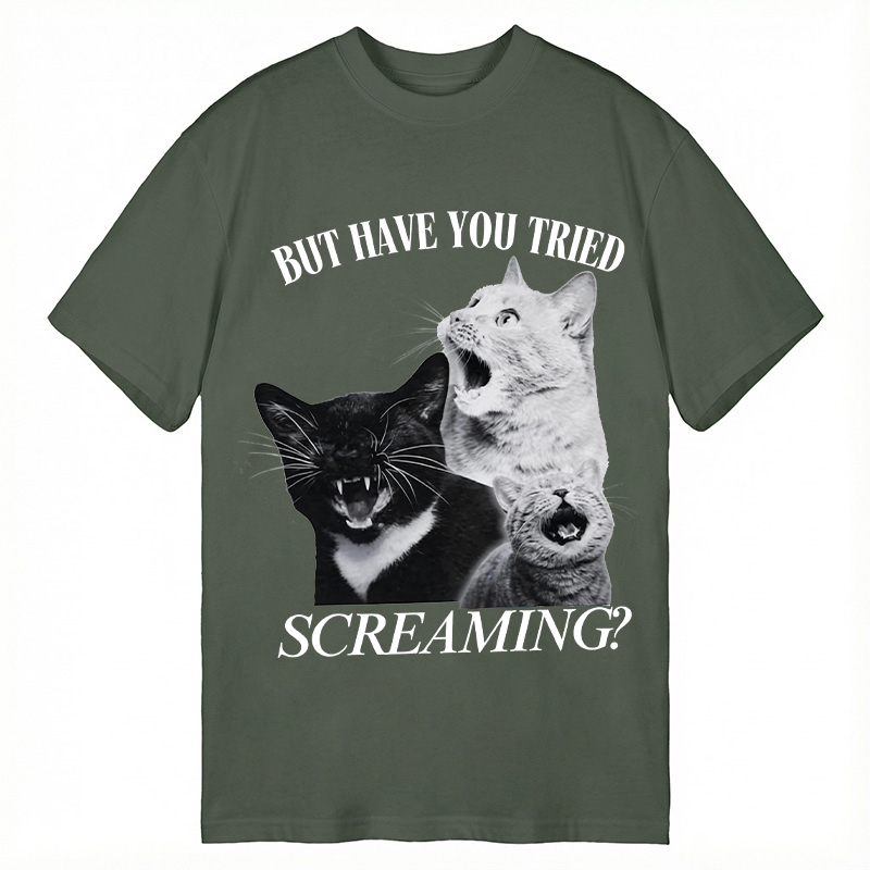 Modecanvas Funny Screaming Cat DTG Printing Classic T-Shirt-modecanvas