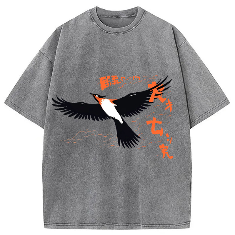 Modecanvas Japanese-Inspired Bird Washed T-Shirt