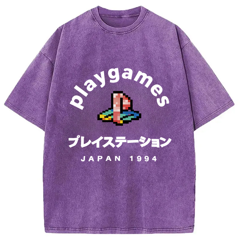 Modecanvas Play Games Japan Washed T-Shirt-modecanvas
