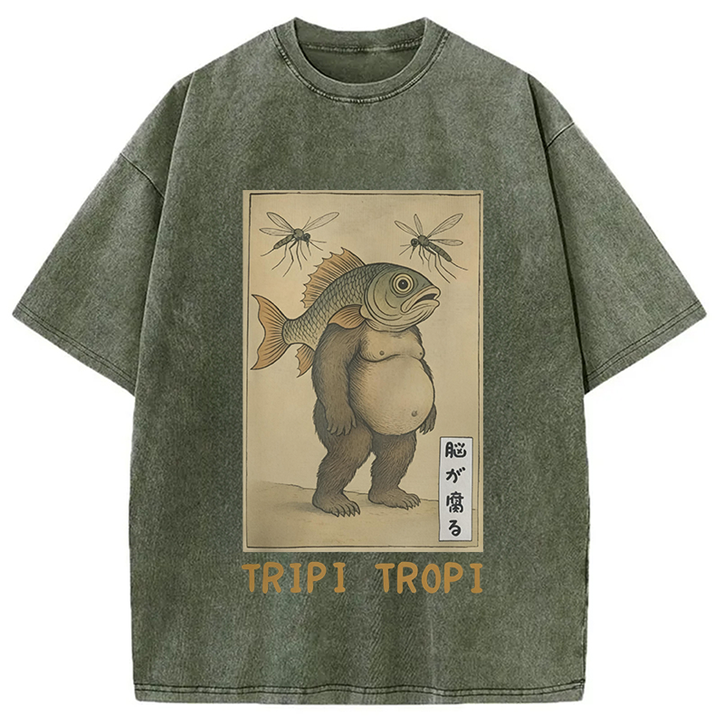 Modecanvas Tripi Tropi Frog Meme DTG Printing Washed T-Shirt