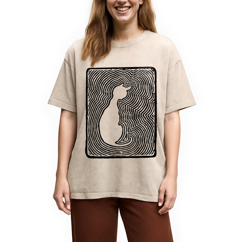Modecanvas Black 18th Century Cat Art DTG Printing Washed T-Shirt