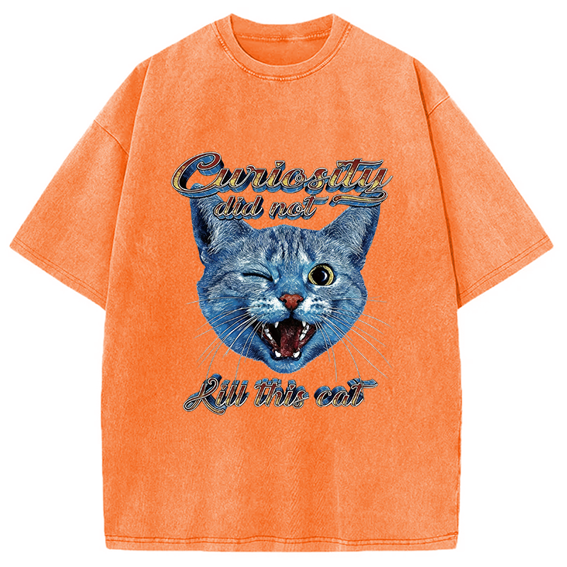 Modecanvas Curiosity Did Not Kill This Cat DTG Printing Washed T-Shirt