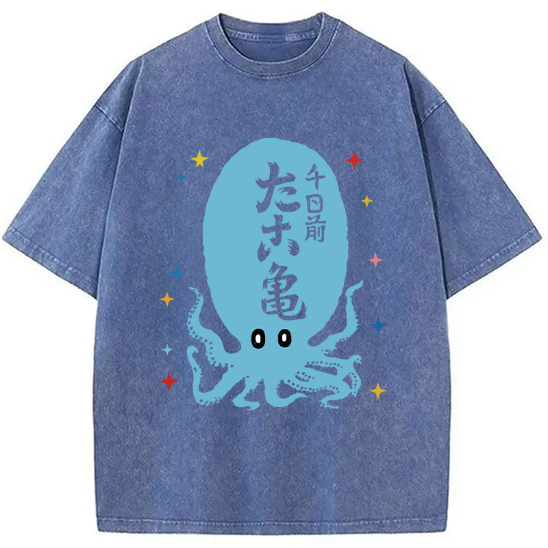 Modecanvas Japanese Retro Octopus DTG Printing Washed T-Shirt