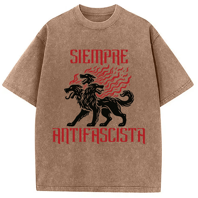 Modecanvas Siempre Antifascista Fire DTG Printing Washed T-Shirt