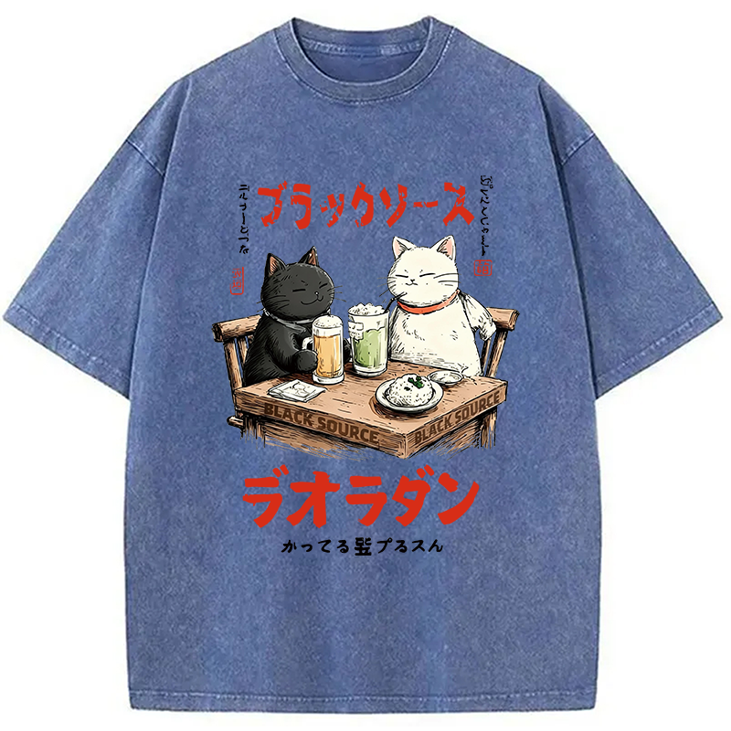 Modecanvas Funny Drinking Cat DTG Printing Washed T-Shirt