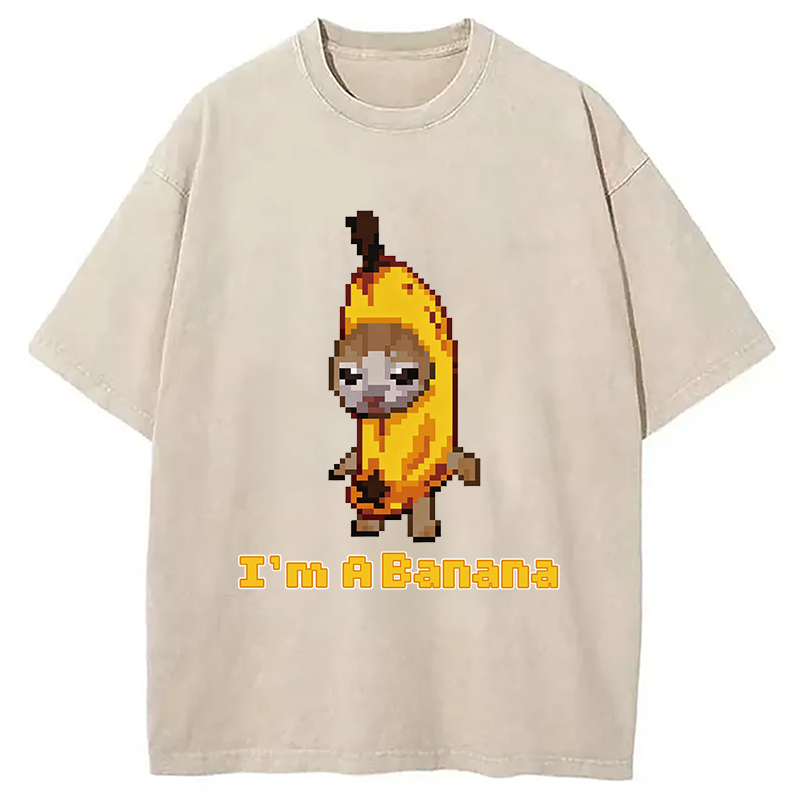 Modecanvas Banana Cat DTG Printing Washed T-Shirt