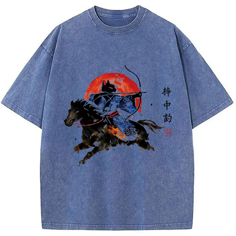 Modecanvas Year Of The Horse Cat DTG Printing Washed T-Shirt