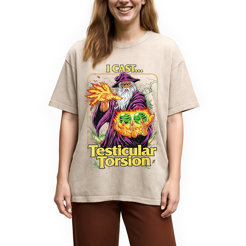 Modecanvas Funny Wizard Meme DTG Printing Washed T-Shirt
