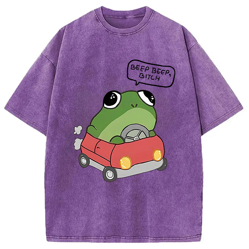 Modecanvas Frog Driving Washed T-Shirt