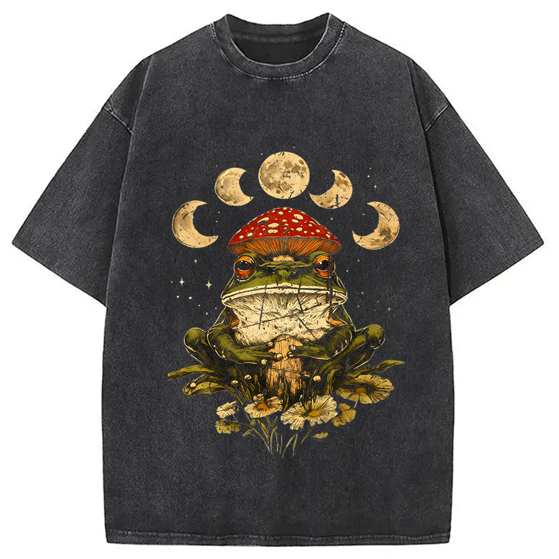 Modecanvas Weird Frog Mushrooms 90s Vintage Washed T-Shirt