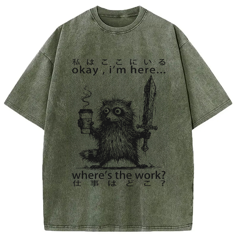 Modecanvas Raccoon Ready To Work Washed T-Shirt