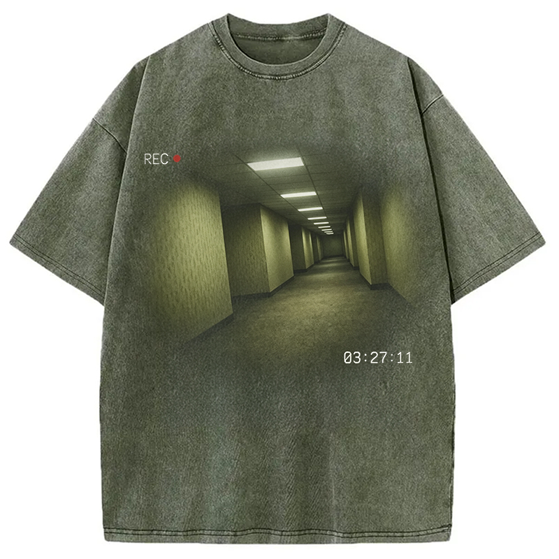 Modecanvas Backrooms Horror DTG Printing Washed T-Shirt-modecanvas