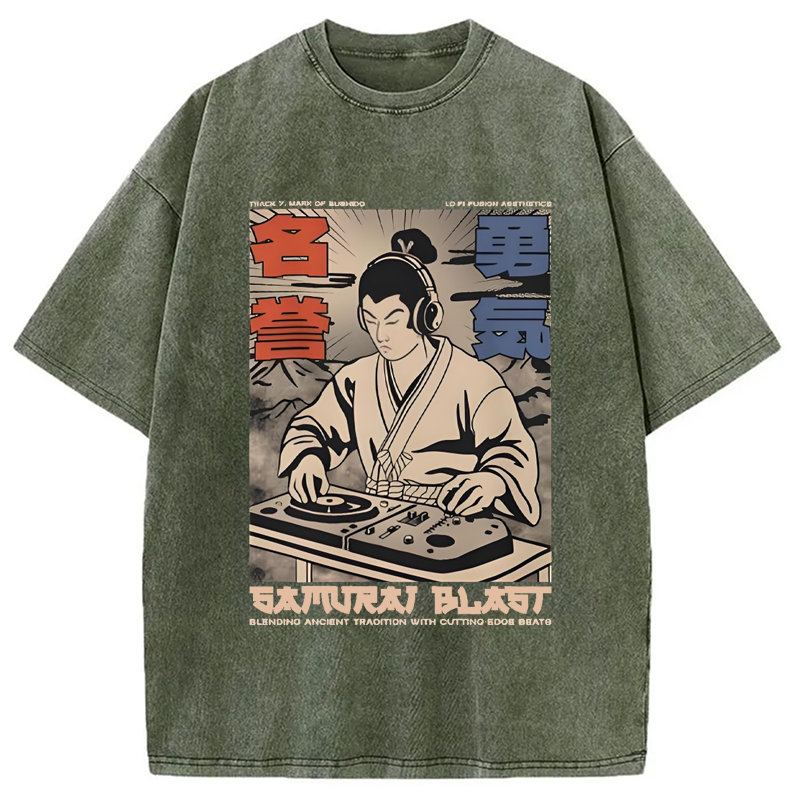 Modecanvas Samurai DJ Japanese Washed T-Shirt
