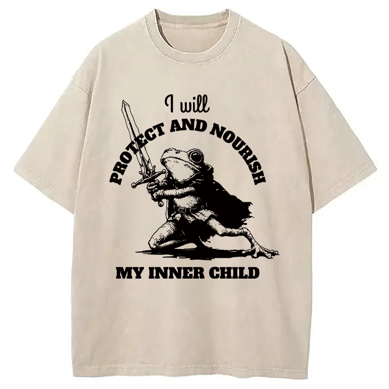 Modecanvas Funny Protect Inner Child Toad Meme DTG Printing Washed T-Shirt