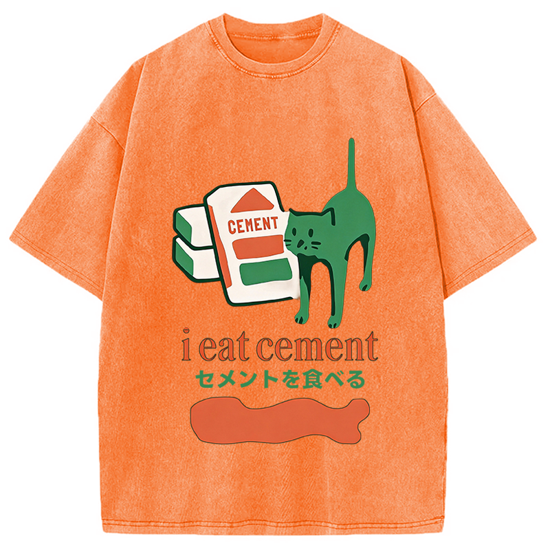 Modecanvas Cement Cat Washed T-Shirt-modecanvas