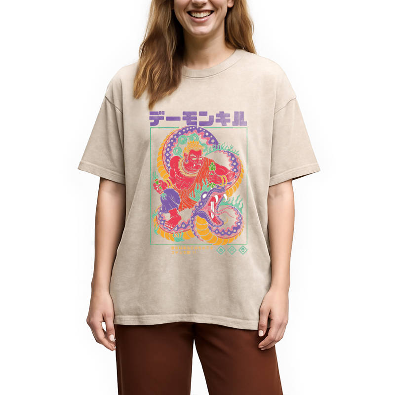 Modecanvas Demon Kill DTG Printing Washed T-Shirt