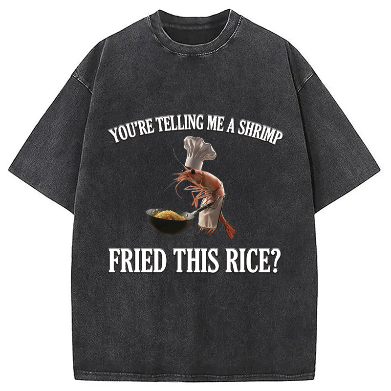 Modecanvas Funny Shrimp Meme DTG Printing Washed T-Shirt-modecanvas