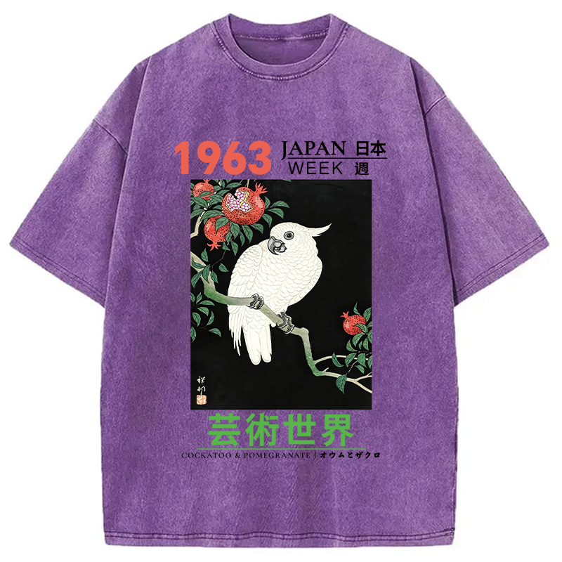 Modecanvas Cockatoo & Pomegranate DTG Printing Washed T-Shirt
