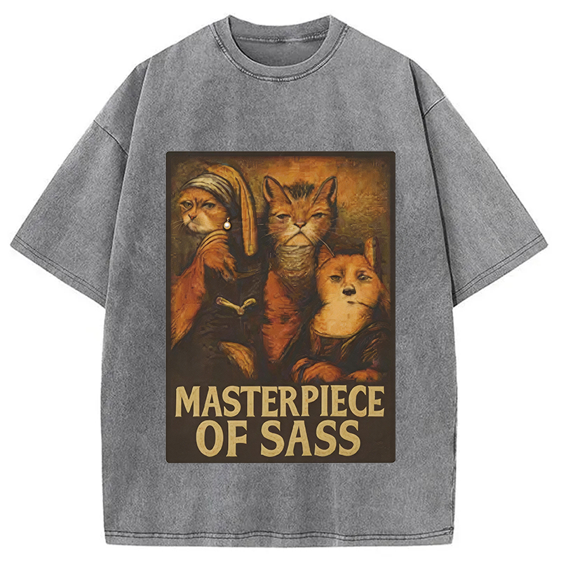 Modecanvas Funny Cat Parody DTG Printing Washed T-Shirt