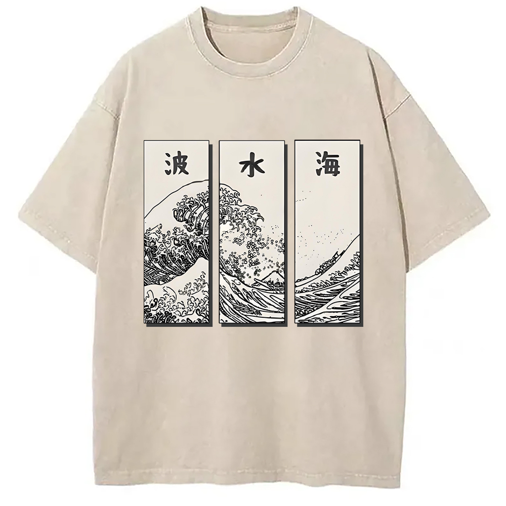 Modecanvas Japanese Art Wave Washed T-Shirt-modecanvas