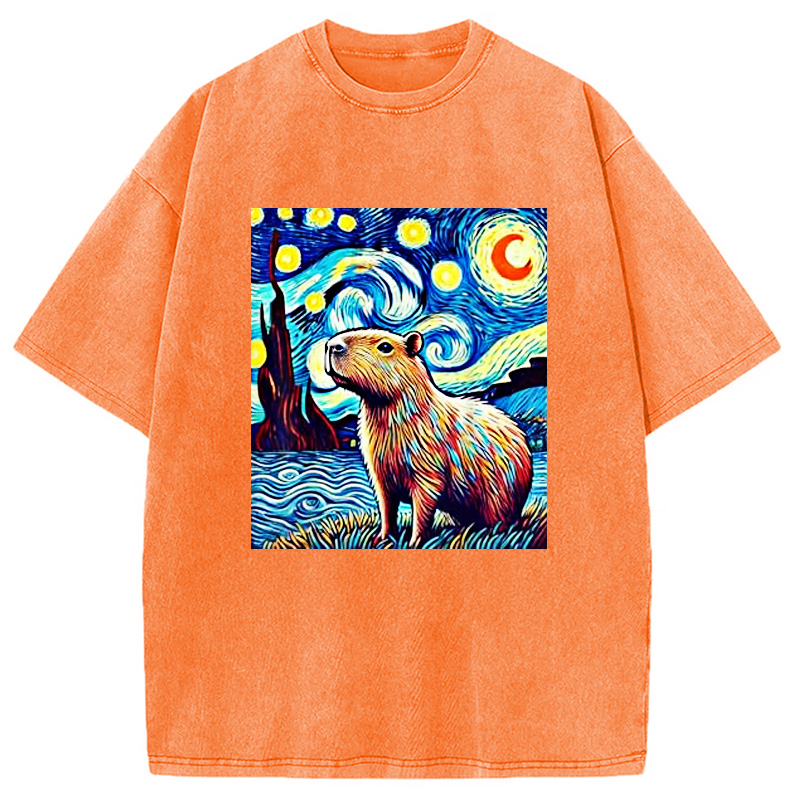 Modecanvas Capybara Starry Night Light Washed T-Shirt