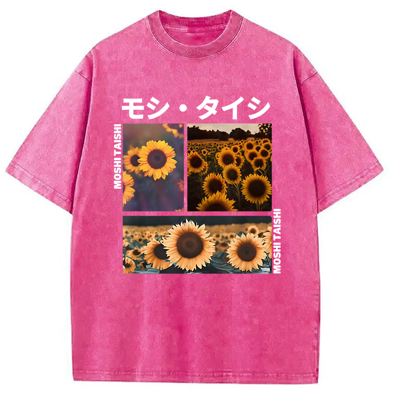 Modecanvas Sunflower Japanese Tokyo Washed T-Shirt