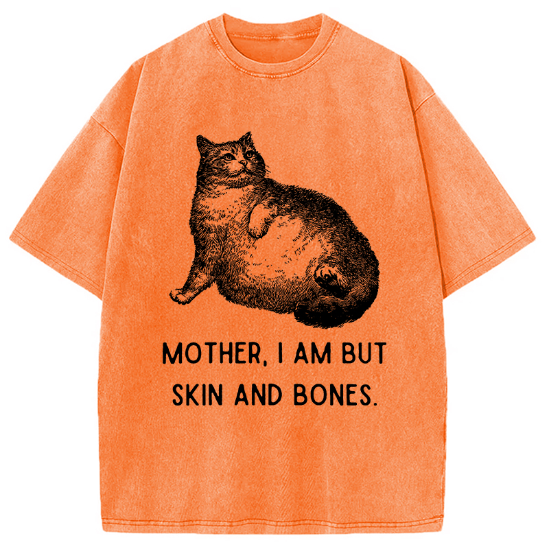 Modecanvas Skin & Bones Cat Washed T-Shirt-modecanvas