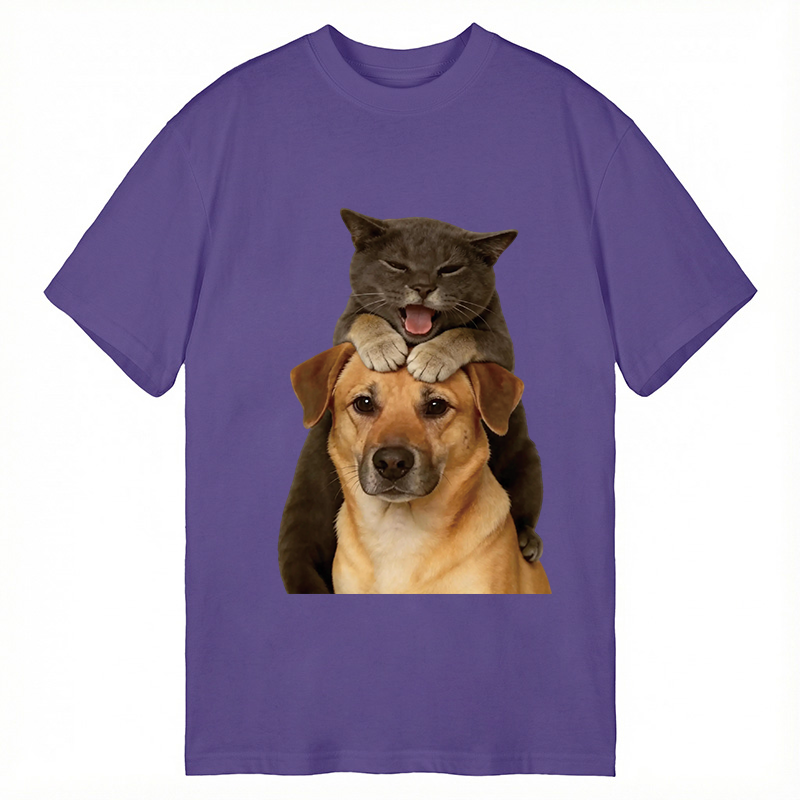 Modecanvas Funny Cute Fighting Dog And Cat DTG Printing Classic T-Shirt-modecanvas