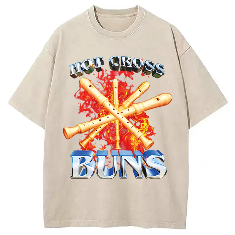 Modecanvas HOT CROSS BUNS DTG Printing Washed T-Shirt