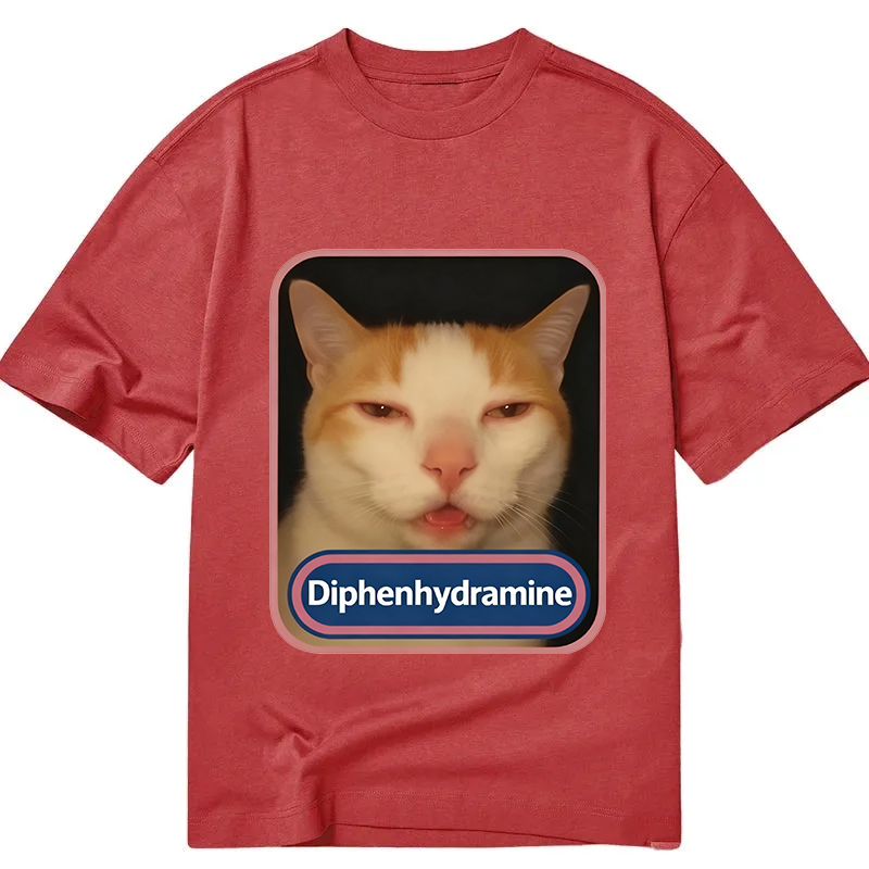 Modecanvas Pink Diphenhydramine Meme Cat DTG Printing Classic T-Shirt-modecanvas