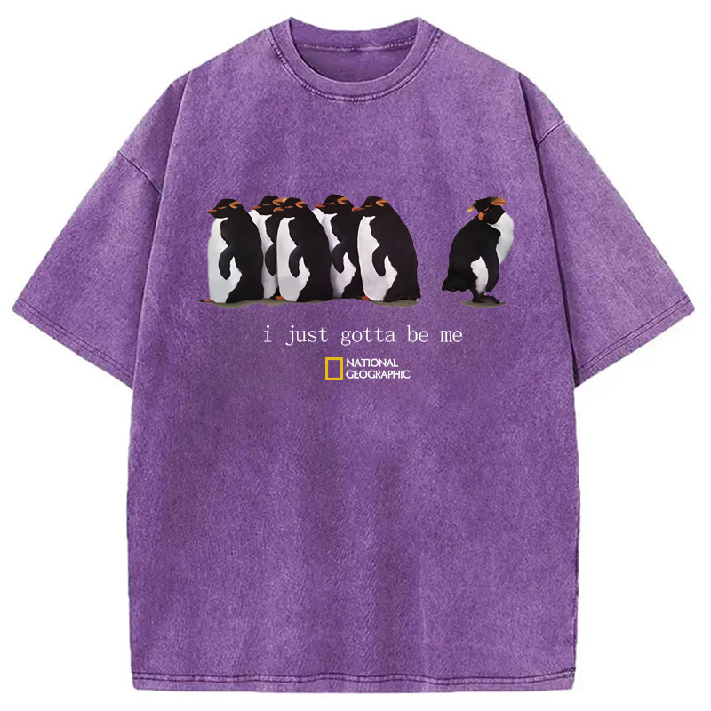 Modecanvas I Just Gotta Be Me Penguins Washed T-Shirt-modecanvas