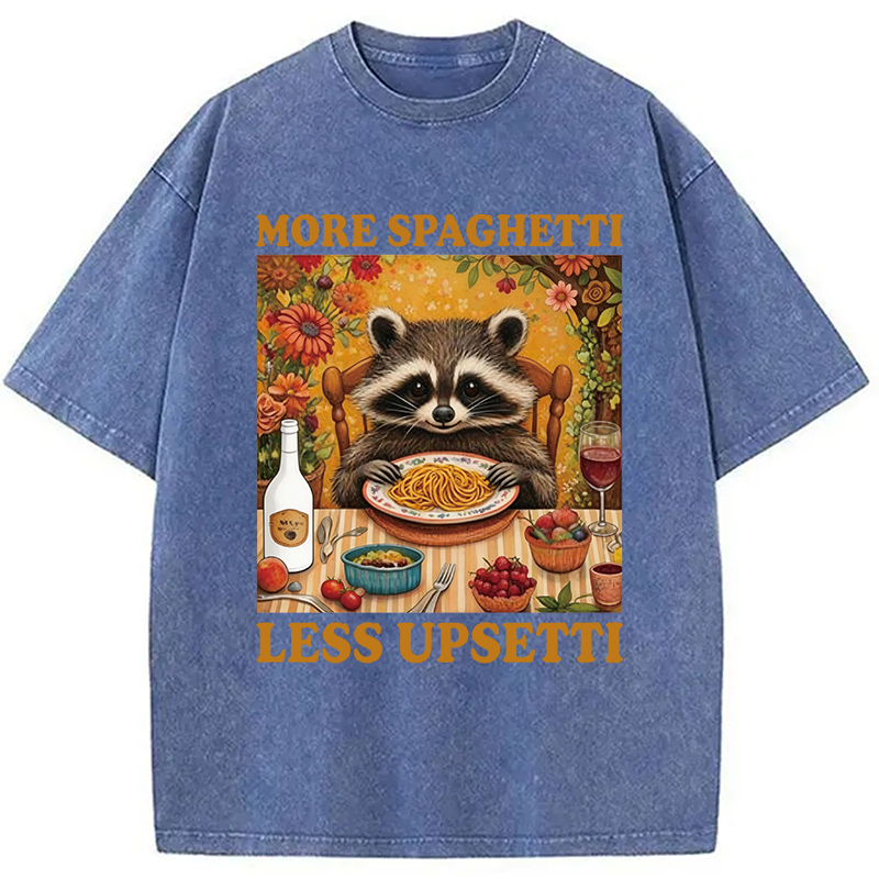 Modecanvas More Spagetti Less Upsetti Raccoon DTG Printing Washed T-Shirt