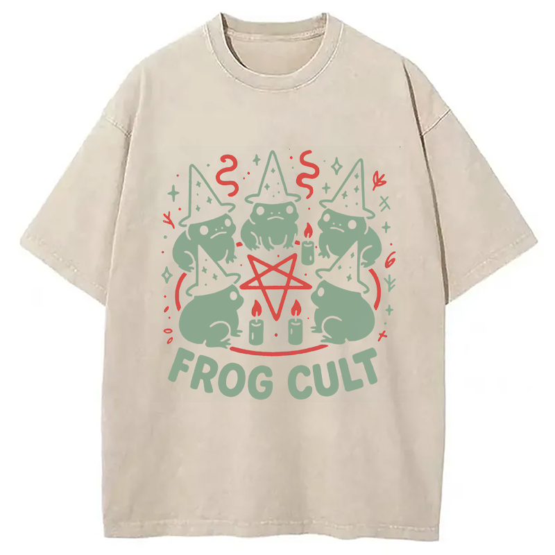 Modecanvas Frog Cult Meme DTG Printing Washed T-Shirt