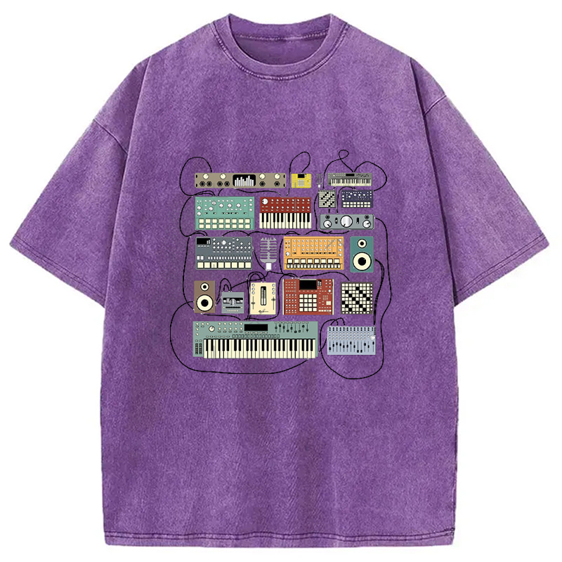 Modecanvas Electronic Musician Synthesizer and Drum Machine Dj Washed T-Shirt