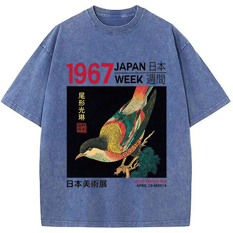 Modecanvas Bird Of Ukiyo-e DTG Printing Washed T-Shirt