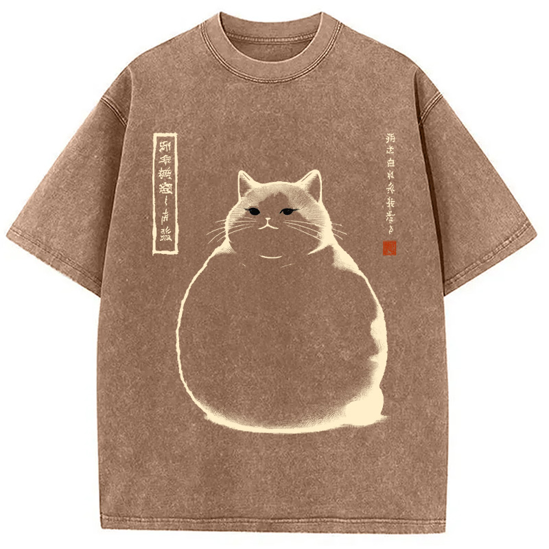Modecanvas Matsumoto Hoji Cat Washed T-Shirt-modecanvas