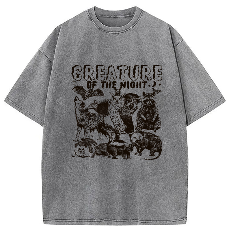 Modecanvas Creature Of The Night DTG Printing Washed T-Shirt-modecanvas